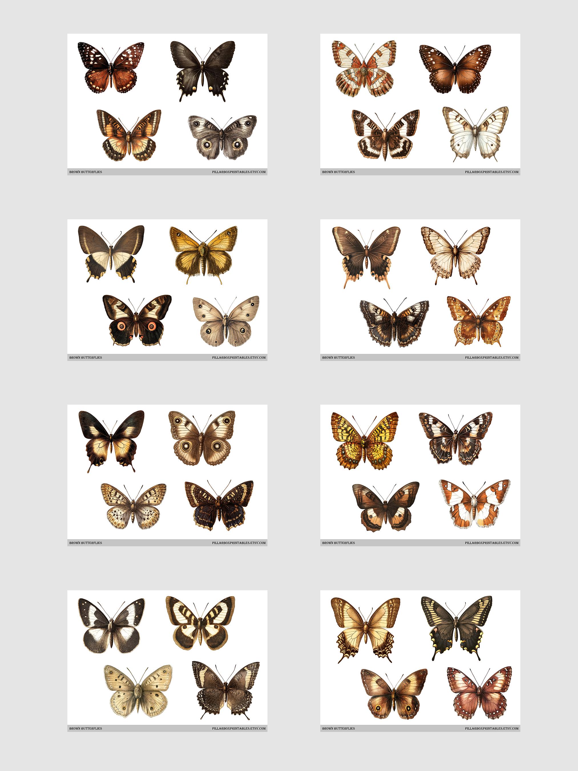 Brown Butterflies Printable Clip Art // 60 Vintage Inspired Fussy Cut ...