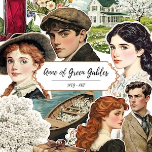 Anne of Green Gables Theme Printable Pages // 60 Vintage Inspired Fussy Cut Images // Books // Literary // Scrapbook Kit // Anne and Gilbert