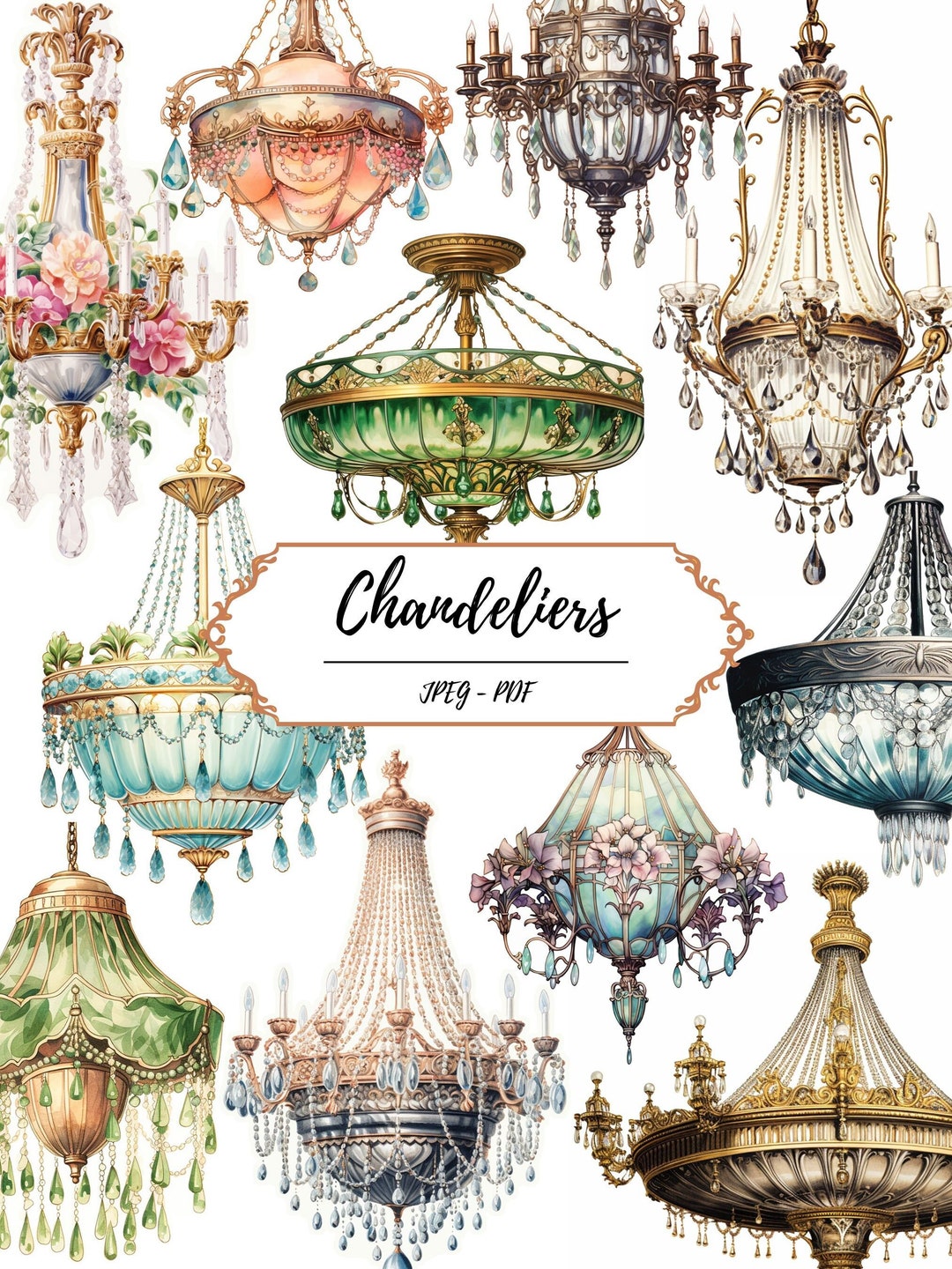Chandeliers Fussy Cut Printable Pages // 60 Vintage Inspired Images ...