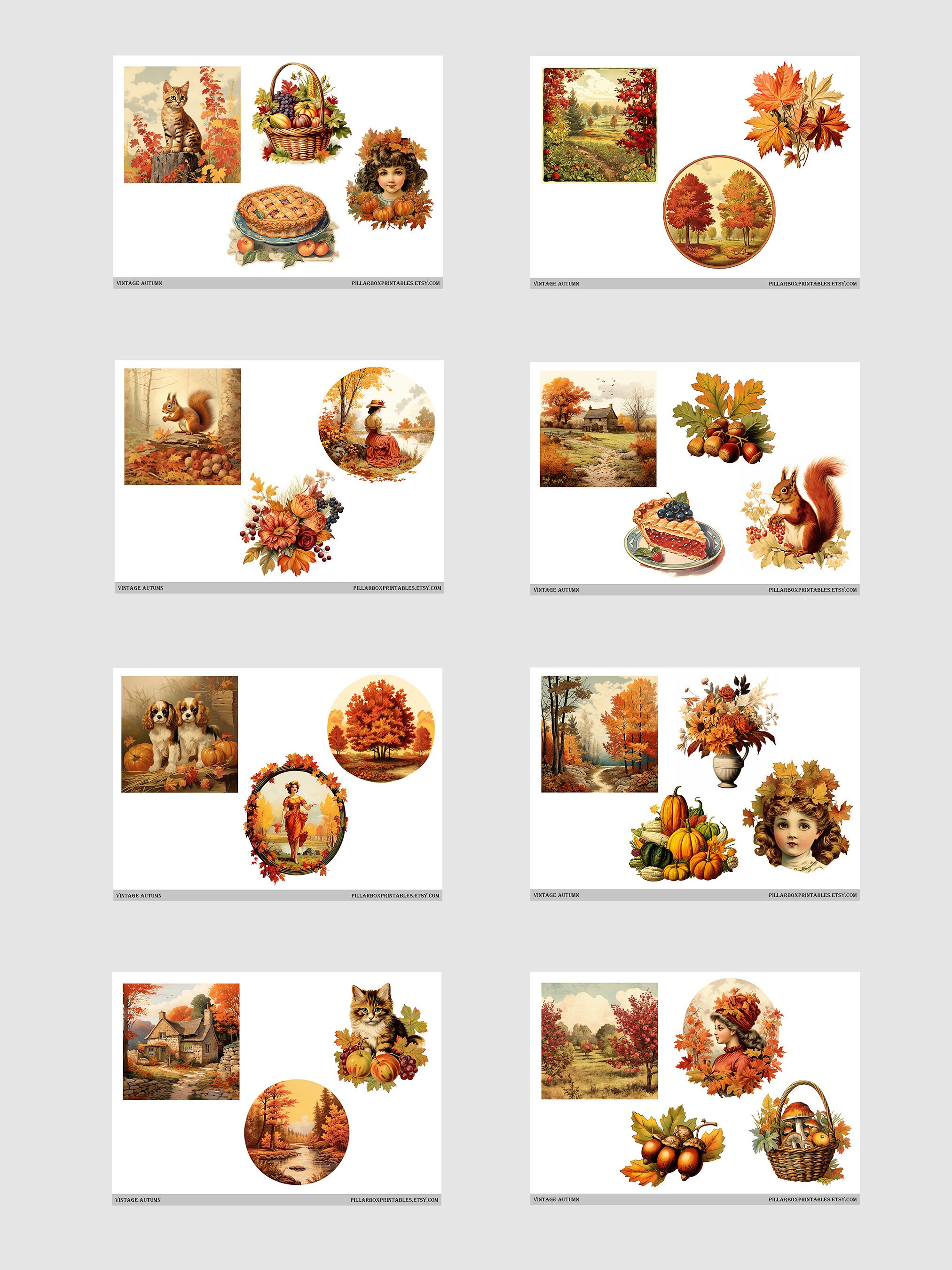 Vintage Inspired Autumn Printable Pages // 60 Fussy Cut Images ...