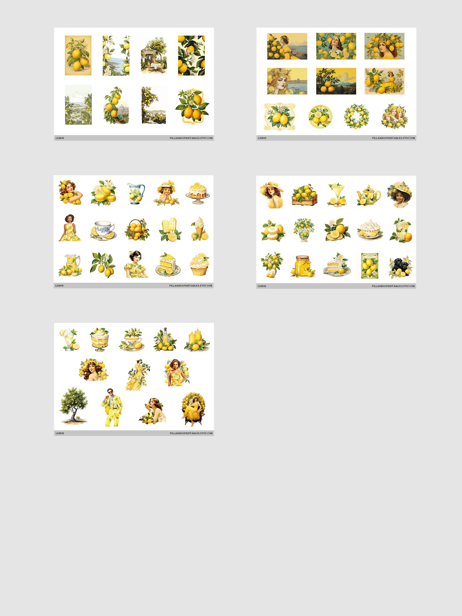 Lemon Themed Printable Pages // 60 Vintage Inspired Fussy Cut Images ...