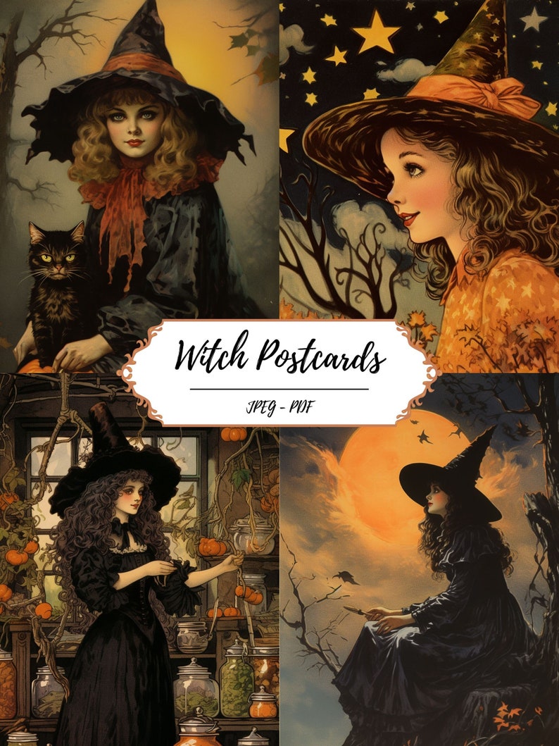 Witch Postcard Printables // 30 Vintage Inspired Fussy Cut Images ...