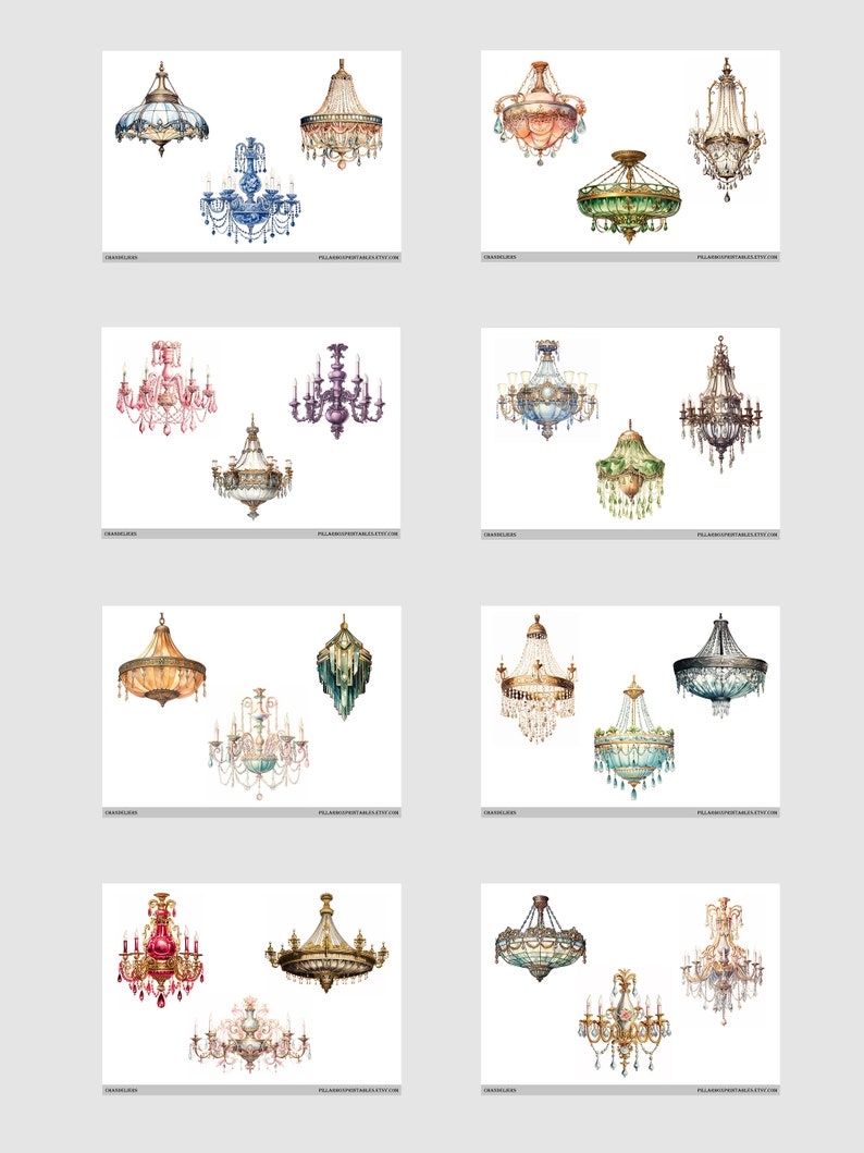 Chandeliers Fussy Cut Printable Pages // 60 Vintage Inspired Images ...