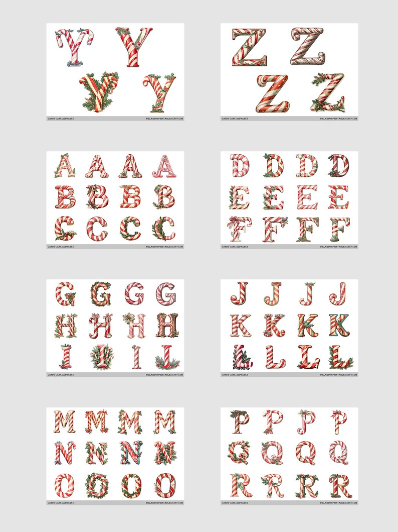 Candy Cane Alphabet Printable Pages // 104 Fussy Cut Images ...