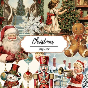 Christmas Fussy Cut Printable Pages // 60 Vintage Inspired Images // PDF JPEG // Digital Download // Xmas Holidays // Journaling Paper Craft