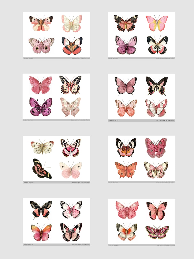 Pink Butterfly Printable Pages // 60 Fussy Cut Print at Home Images ...