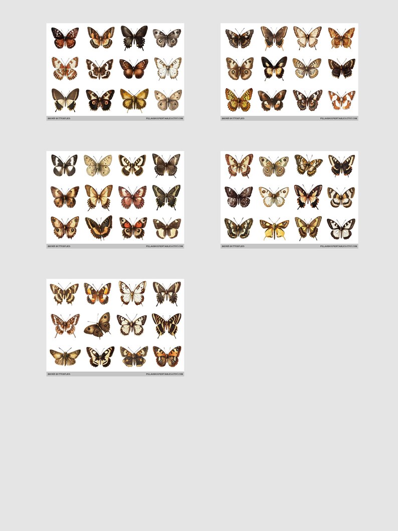 Brown Butterflies Printable Clip Art // 60 Vintage Inspired Fussy Cut ...