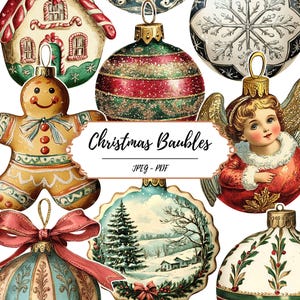 Christmas Baubles Printable Pages // 60 Vintage Inspired Images // Xmas Tree Decorations // Fussy Cut Ephemera // Ornaments // Craft Supply