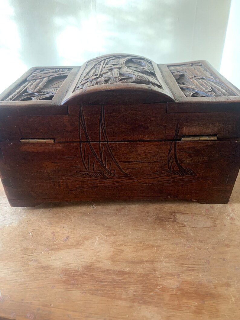 Antique 19th Century Carved Camphor Wood Chest Etsy