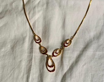 Vintage Guy Laroche Necklace From the 70s/80s, Cherry Red Enamel