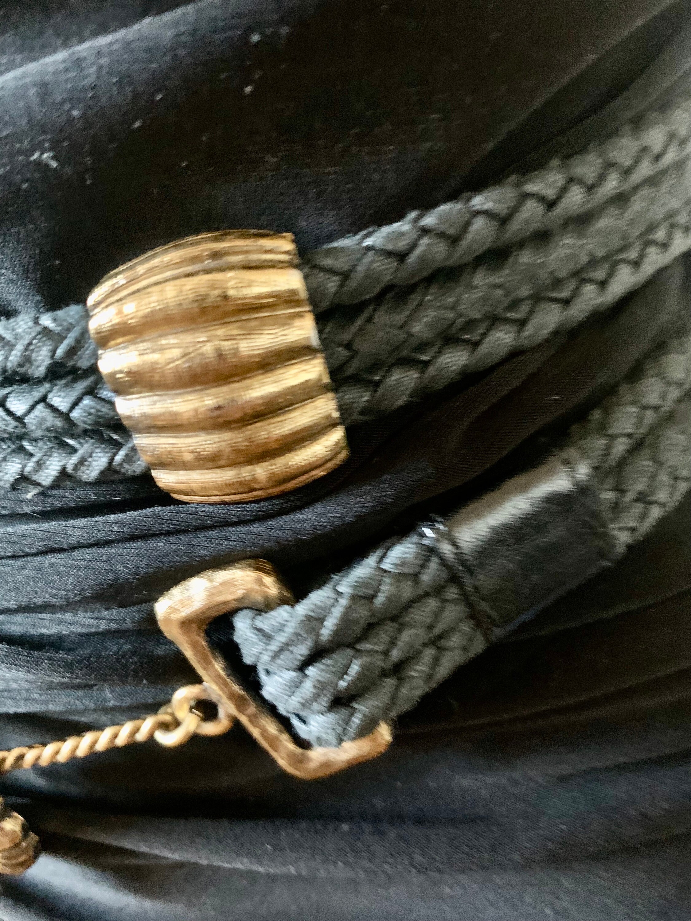 Ceinture Vintage Georges Rech En Cuir Et Macramé Blanc – Ajustable, Années 80/90, Boucle Métal Or, Fait Main En France