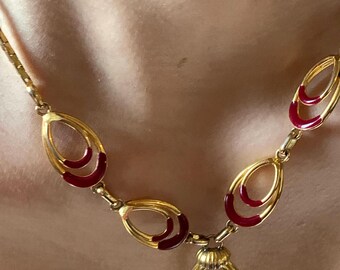 Vintage Guy Laroche Necklace From the 70s/80s, Cherry Red Enamel