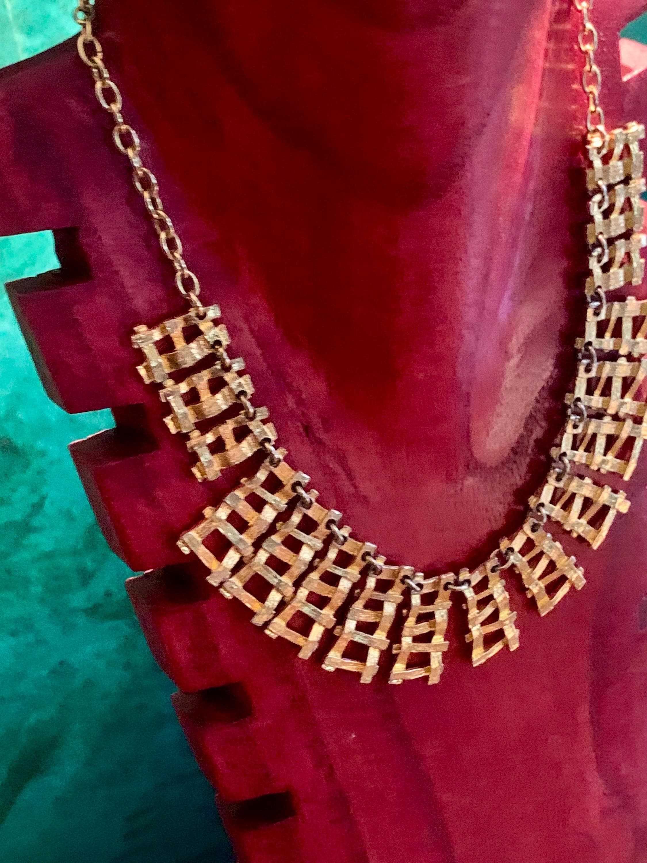 Collier Ras Du Cou Doré Signé Dolce Vita - Vintage - Plaqué Or Jaune - Style Moderne Abstrait - Occasion Très Bon état