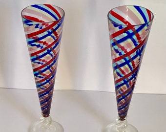 Vintage 2 Murano art glass flutes 90s