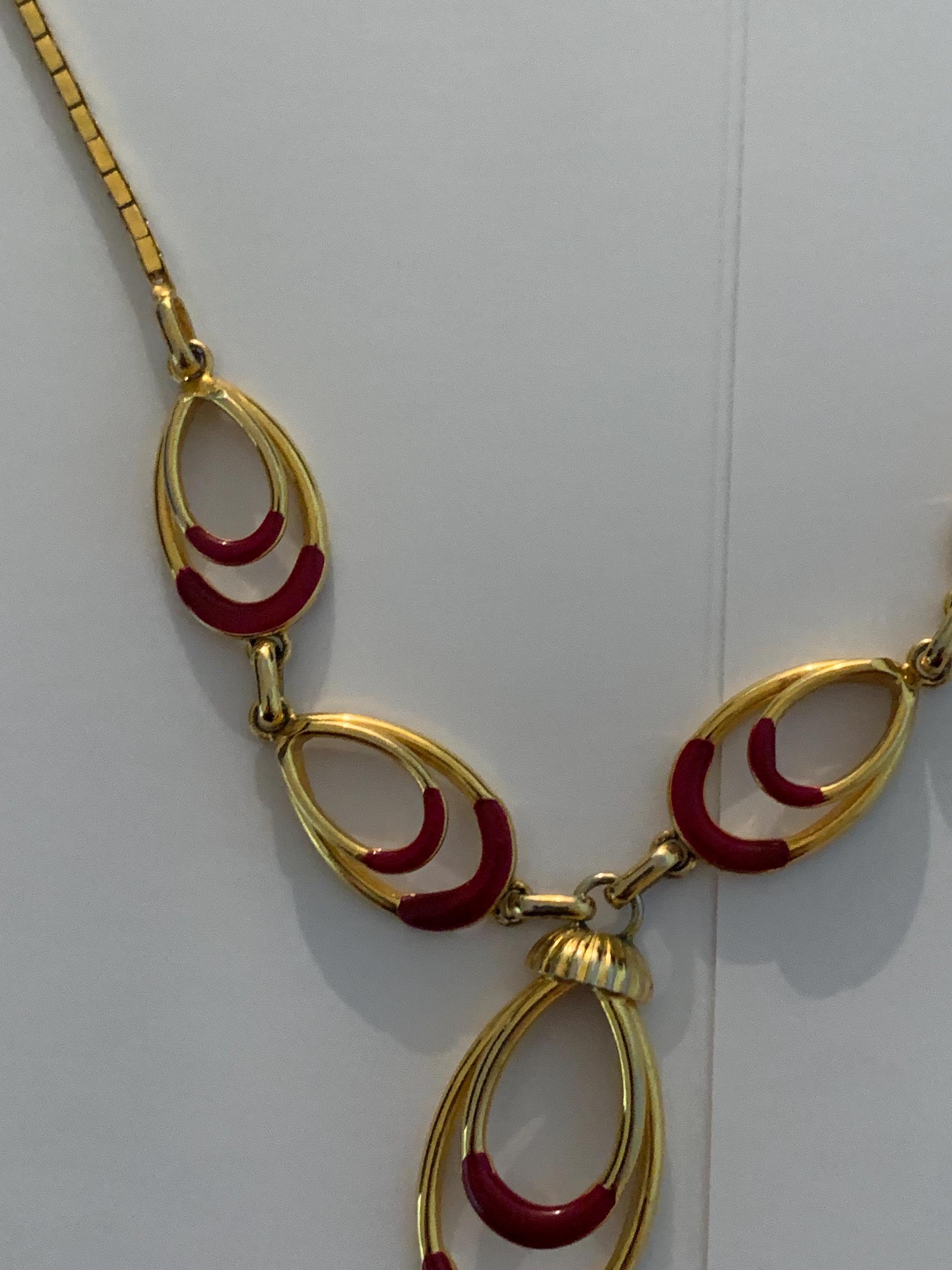 Vintage Guy Laroche Necklace From the 70s/80s, Cherry Red Enamel