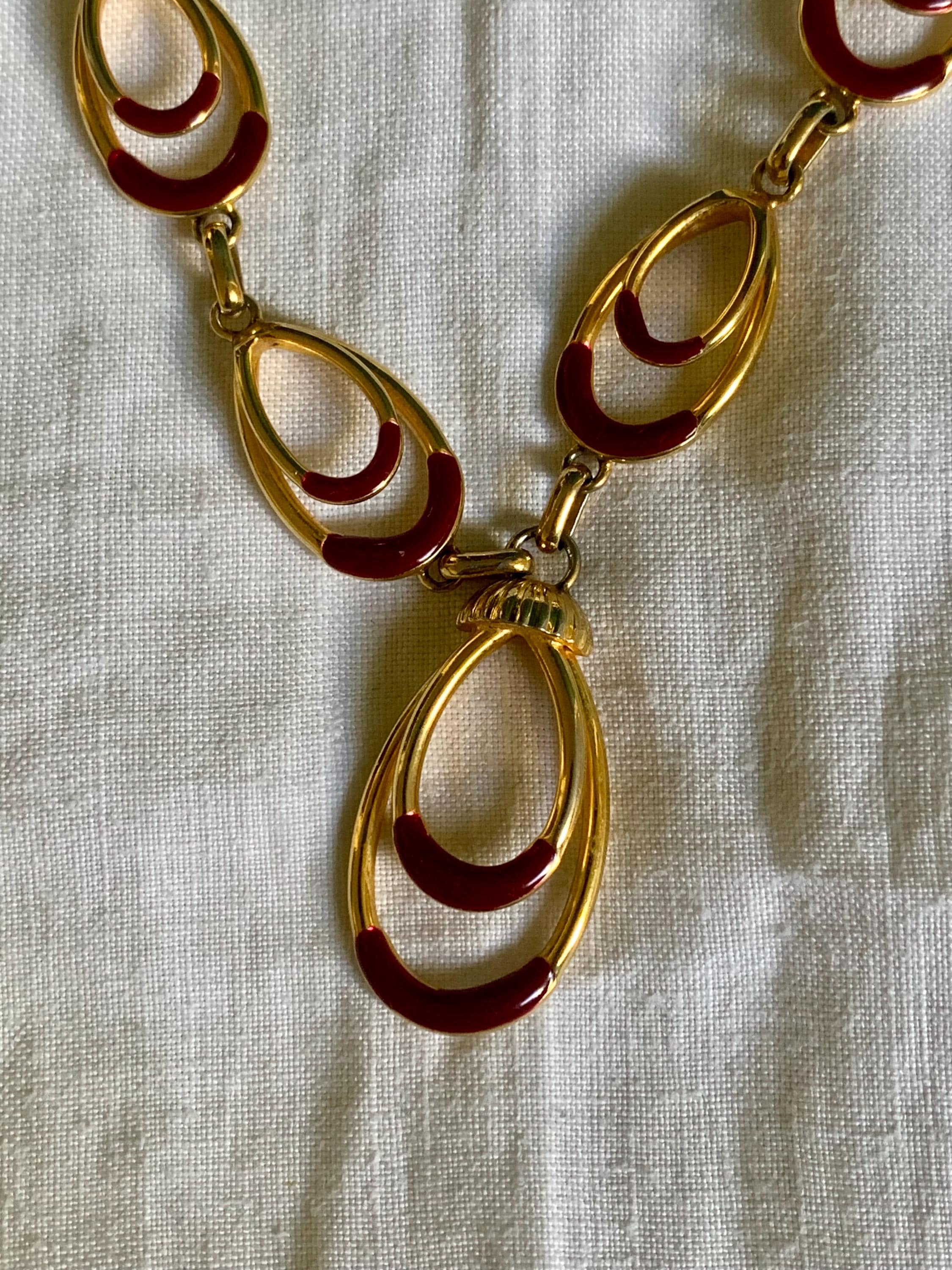 Vintage Guy Laroche Necklace From the 70s/80s, Cherry Red Enamel