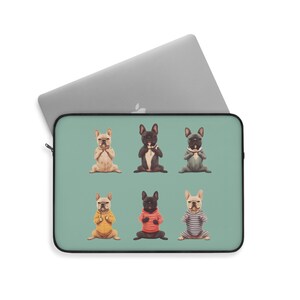 Etui na laptopa Teal z buldogami francuskimi | Urocza kreskówkowa obudowa Macbooka Frenchies