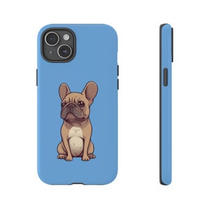Niebieskie etui na iPhone'a w stylu kreskówki z buldogiem francuskim i szczeniakiem buldoga francuskiego