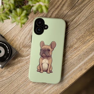 Etui na telefon z buldogiem francuskim, pies w stylu kreskówkowym, pastelowa zieleń, etui na smartfon Kawaii, piesek francuski iPhone, akcesorium do telefonu komórkowego, urocze