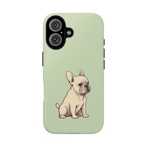 Etui na telefon Frenchie Dog, wytrzymały pokrowiec na iPhone'a w stylu kreskówki French Bulldog, prezent dla właściciela Frenchie Dog, pastelowa zieleń, ochronna obudowa smartfona