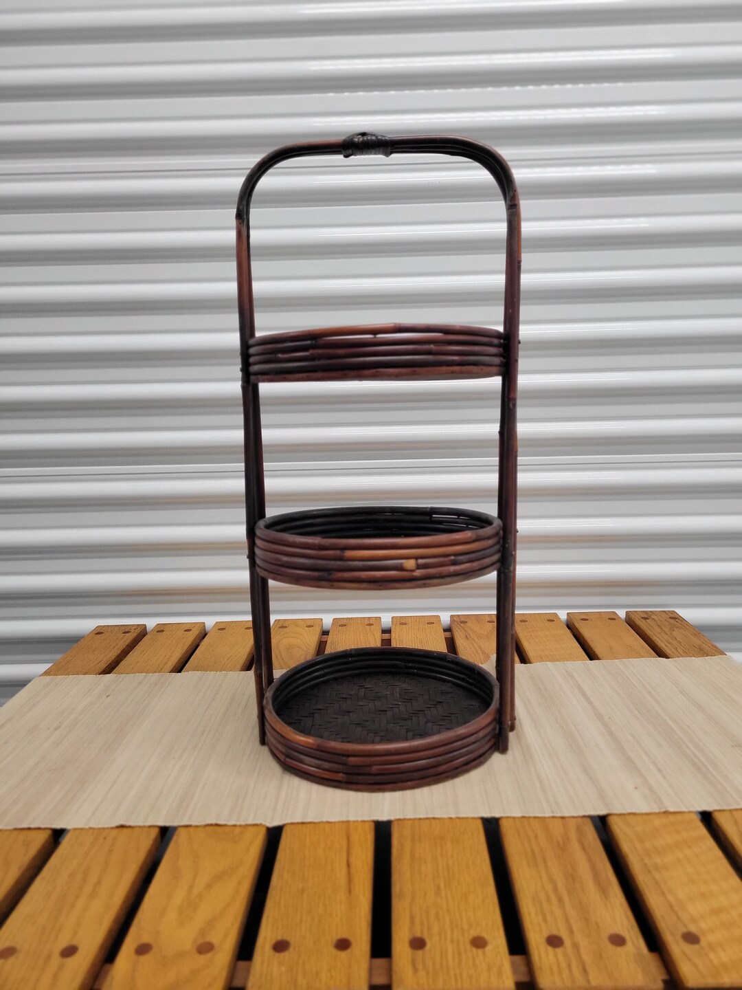 Three Tier Rattan Countertop Shelf Etsy