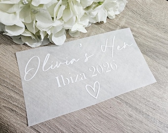 Personalised Hen Party Iron On Vinyl Name Decal