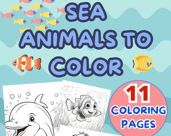 11 páginas imprimibles para colorear del mar, libro para colorear de animales marinos, páginas para colorear del océano, actividad de juego, peces