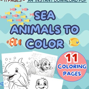 11 Printable Sea Coloring Pages, Sea Animals Coloring Book, Ocean Coloring Pages, Game Activity, Fish