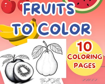 10 Fruits coloring pages, fruits coloring book for kids, Pdf Printable, Printable Coloring Pages, Fruits Activities, Game Activity Fruits