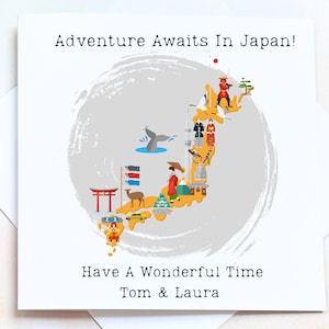 Personalised Japan Adventure Travel Card, Bon Voyage Card For Moving To Japan, Travel Farewell Card For Gap Year, Good Luck Emigrating Card