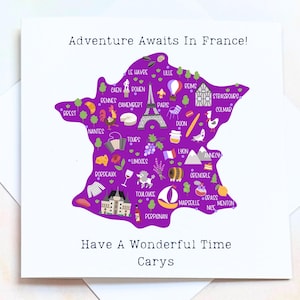 Personalised France Adventure Card, Bon Voyage Card For A Friend Moving Abroad To Study, Good Luck Card For A French Gap Year Adventure
