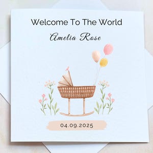 Carte personnalisée de bébé fille, carte de félicitations pour nouveau-né bohème, nom personnalisé et date de naissance carte de naissance, carte souvenir de luxe pour les parents