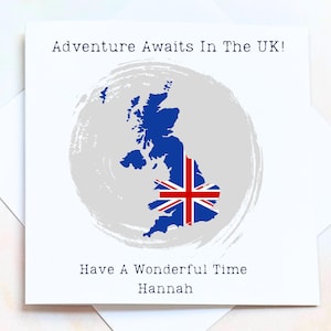 Adventure Awaits In The UK Card, Personalised Good Luck Card for Travel, Study Abroad or Starting A New Chapter, Off To Uni In England Card