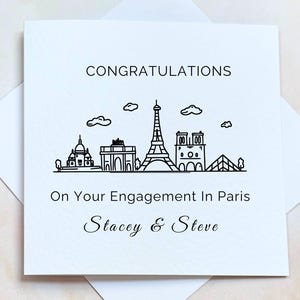 Carte de fiançailles personnalisée à Paris, proposition souvenir à Paris, cadeau de fiançailles tour Eiffel, carte de voeux de fiançailles élégante noir et blanc