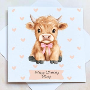 Carte d'anniversaire personnalisée vache Highland pour adolescente, jolie carte vache duveteuse pour les amateurs de vache, carte d'anniversaire vache écossaise pour meilleur ami
