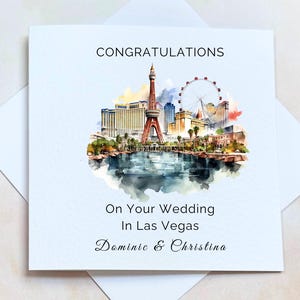 Carte de félicitations Just Married In Vegas, carte de voeux de mariage Las Vegas, carte de mariage Viva Las Vegas avec ornement en céramique souvenir