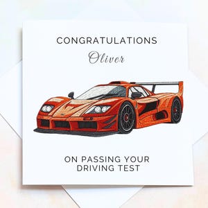 Félicitations pour votre réussite à l'examen de conduite, carte de voiture de sport rouge à effet brodé pour fils, nouveau conducteur Félicitations pour petit-fils