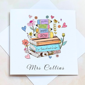 Carte de remerciement pour enseignante personnalisée avec nom, carte d'aide à la croissance des petits esprits, carte d'appréciation pour enseignante de maternelle, carte de vie enseignante pour elle