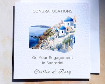 Engaged in Santorini Card, Personalised Greek Island Engagement Card