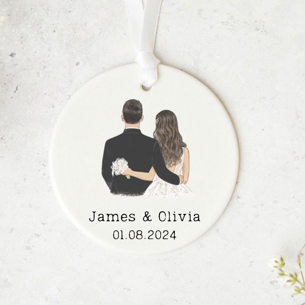 Personalised Couples Name And Wedding Date Ceramic Ornament, Wedding Day Keepsake For Their Home, First Wedding Anniversary Gift For Couple