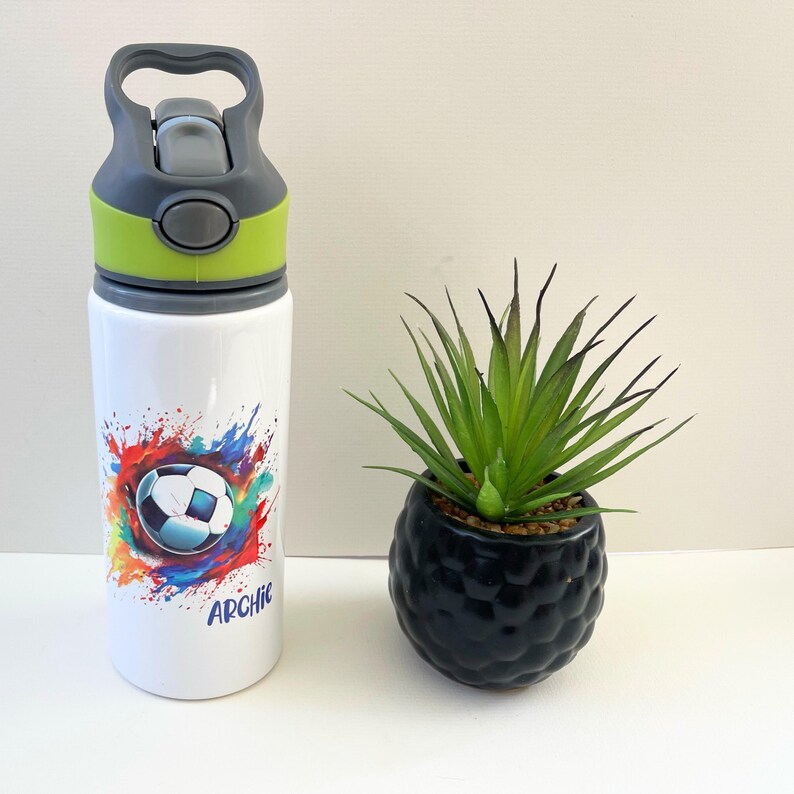 Personalised Football Drinks Bottle, Custom Kids Flip Bottle for Back