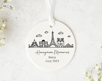 Paris Honeymoon Keepsake Gift, Personalised Honeymoon Location Ornament for Couple, Ceramic Honeymoon Gift For Newly Married Couple,