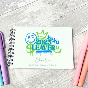 Livre A6 pour les bacheliers 2025 pour autographes, souvenir de fin d'école primaire vert et bleu, 6e année, cadeau souvenir de fin d'école pour petit-fils