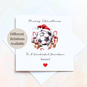 Personalised Christmas Card For Grandson, Football Themed Xmas Greeting Card For A Boy Who Loves Football