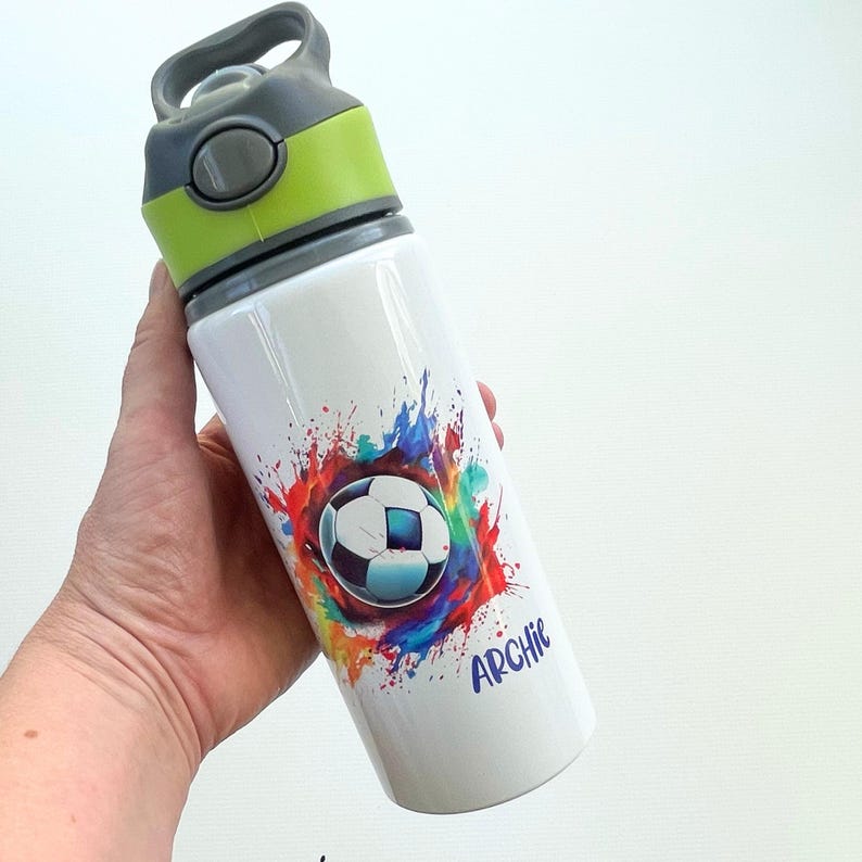 Personalised Football Drinks Bottle, Custom Kids Flip Bottle for Back