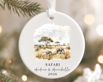 African Safari Christmas Ornament, Personalised Travel Memory Keepsake Of A Safari Holiday, Ceramic Travel Decoration