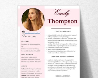 Sorority Resume Template and Cover Letter Template | Word | Google Docs | Sorority Recruitment Pack | Rush Resume | Sorority Bundle | Pink