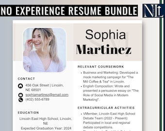 High School Resume with No Experience | High School Resume Template Bundle with Cover Letter and Recommendation Letter - Canva Template