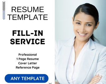 Resume Writer | Professional Fill-in Service Resume Template 1 Page | CV Fill-In Resume Service | Professional Resume Update | Resume Edit