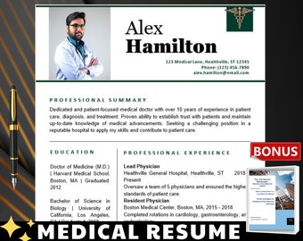 Destaque con nuestra plantilla de currículum médico, paquete de carta de presentación + libro electrónico BONIFICADO: estéticamente agradable, compatible con ATS, MS Word